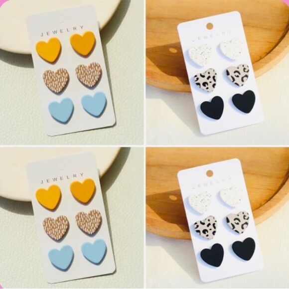 ✨🤎 Darling BoHo 6 Pairs Heart Shaped Stud Earrings 💛💙  ✨ - Picture 1 of 17